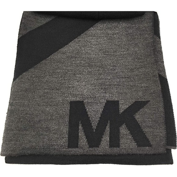 Michael Kors Mens MK Logo Scarf and Hat/Beanie Set Grey Black Gift Set - Picture 5 of 11